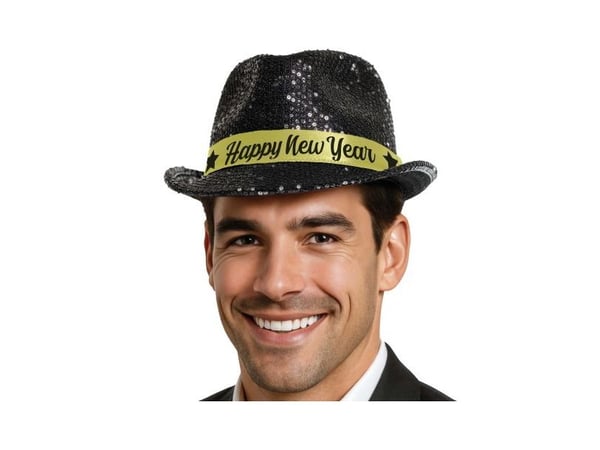 Happy New Year hat, sorte pailletter
