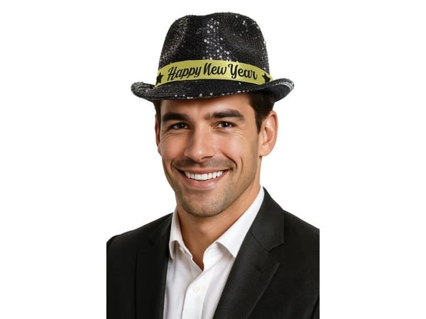 Happy New Year hat, sorte pailletter
