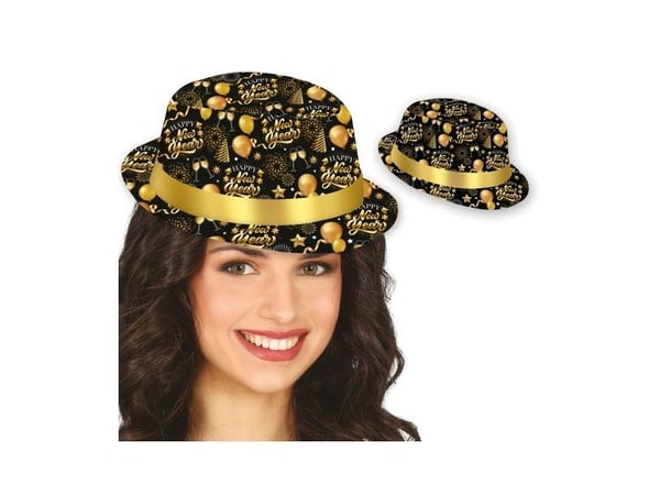 Happy New Year hat, sort og guld