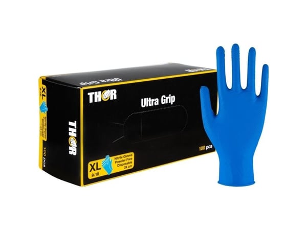 Engangshandske, THOR Ultra Grip, XL, mørkeblå, nitril, fish scale textureret - (10 stk.)