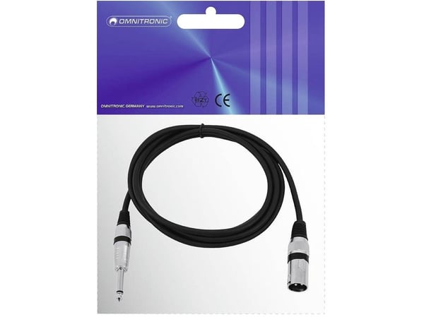 Omnitronic 3022519B XLR-adapterkabel [1x XLR-kontakt 3-stift - 1x Jack 6,3 mm (mono)] 2,00 m Svart