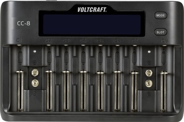 VOLTCRAFT CC-8 rundcellelader LiIon, LiFePO, NiMH, NiCd A, Mignon (AA), Micro (AAA), Mini (AAAA), Baby (C), Sub-C, 9 V-blokk, 10340, 14500, 16340, ...