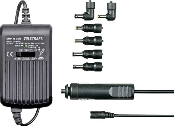 VOLTCRAFT Notebook-virtalähde SMP-45 USB 45 W 9,5 V/DC, 12 V/DC, 15 V/DC, 16 V/DC, 18 V/DC, 19 V/DC, 20 V/DC 3 A