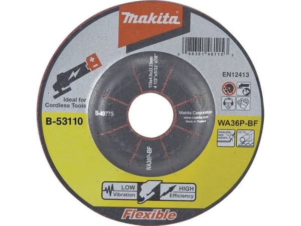 Makita - Slipeskive - for metall, rustfritt stål - 125 mm - grovkorn: WA36P - for Makita DGA506RTJ