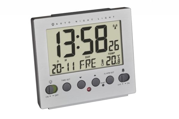 TFA-Dostmann 60.2561.55, Digitaalinen herätyskello, Suorakulmio, Hopea, Sisätila, Aikuinen, -10 - 60 °C