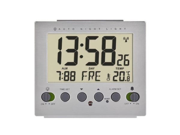 TFA-Dostmann 60.2561.55, Digital vekkerklokke, Rektangel, Sølv, Innendørs, Voksen, -10 - 60 °C