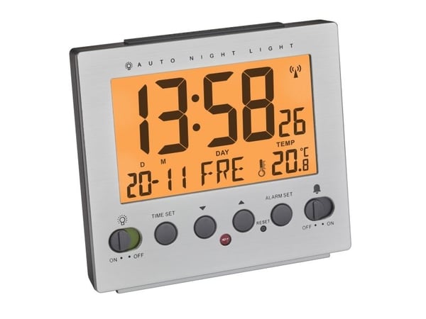 TFA-Dostmann 60.2561.55, Digital vekkerklokke, Rektangel, Sølv, Innendørs, Voksen, -10 - 60 °C