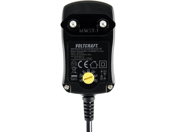 VOLTCRAFT VC-11320915 plug-in strømforsyning, justerbar 3 V/DC, 4,5 V/DC, 5 V/DC, 6 V/DC, 7,5 V/DC, 9 V/DC, 12 V/DC 0,6 A 7,2 W ( VC-11320915)