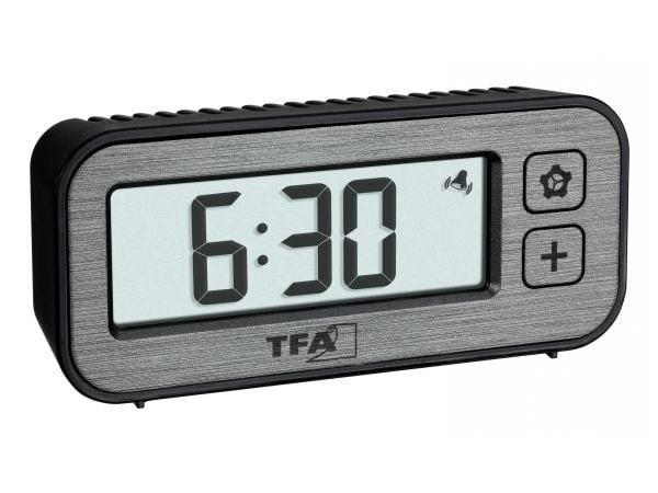TFA-Dostmann 60.2522.10, Digital vekkerklokke, Rektangel, Sort, Grå, Innendørs, Voksen, 0 - 50 °C