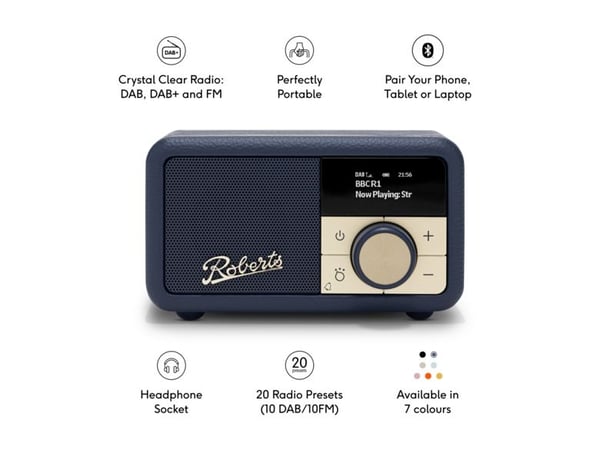 Roberts Radio Revival Petite 2, Bærbar, Digitalt, DAB, DAB+, FM, 3,5 mm, Blå, Batteri