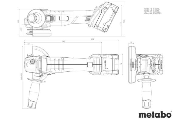 Metabo W 18 7-125 602371850 Akkukulmahiomakone 125 mm harjaton, ilman akkua, ilman laturia 18 V