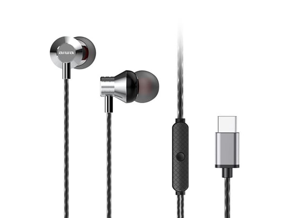 Aiwa ESTM-50USB-C, Koblet med ledninger (ikke trådløs), 20 - 20000 Hz, Samtaler/musikk, 13 g, Hodesett, Sølv