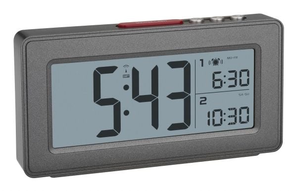 TFA-Dostmann 60.2563.10, Digital väckarklocka, Rektangel, Antracit, inomhus, Vuxen, Batteri