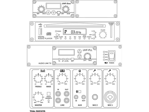 Monacor TXA-1022CD, 120 W, 20 - 20000 Hz, 170 W, D, Fristående PA-system, Sortera