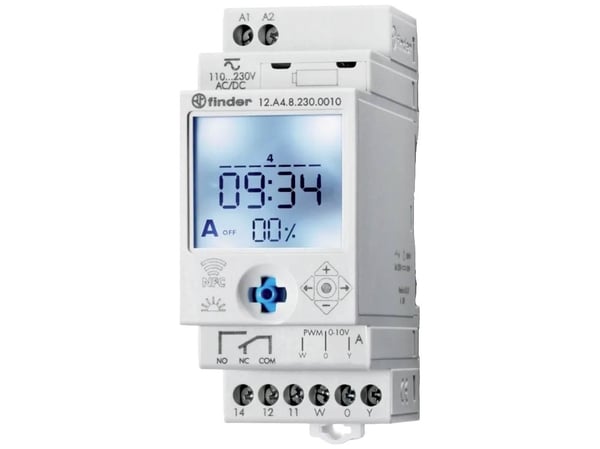 Finder Clock ASTRO/TYPGODAY NFC 1P 16A, PWM DIMMER, 0 -10V, 230V AC/DC 12. A4 .8 .230 .0010