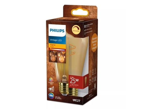Philips - LED-filamentlyspære - form: ST64 - E27 - 3.1 W (ekvivalent 25 W) - flammelys - 1800 K - ravgul
