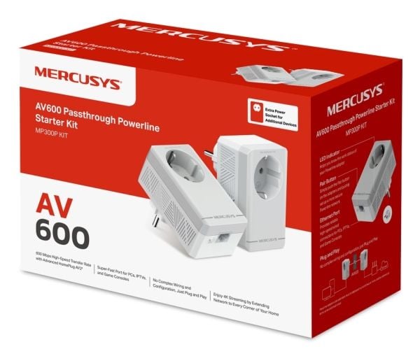Mercusys AV600, 600 Mbit/s, IEEE 802.3, IEEE 802.3u, Type F, Raskt Ethernet, 10,100 Mbit/s, HomePlug AV2