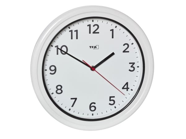 TFA-Dostmann 60.3078.02, Vegg, Kvartsklokke, Rund, Hvit, Plast, Batteri