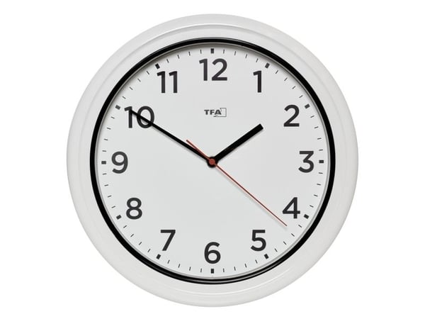 TFA-Dostmann 60.3078.02, Vegg, Kvartsklokke, Rund, Hvit, Plast, Batteri