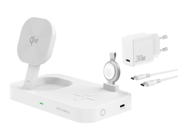 4smarts Trident - Trådløst ladestativ - Qi2 + AC-strømadapter - 25 watt - 1 A (24 pin USB-C) - hvit