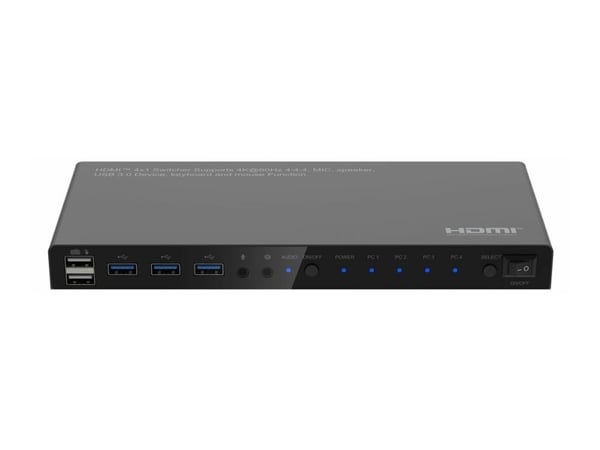 MicroConnect - KVM / video / lydbryter - 4K60Hz, 4x1 4:4:4, USB 3.0 - 4 x KVM / video / lyd - 1 lokalbruker - stasjonær
