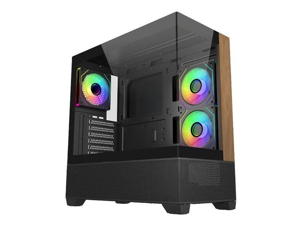 Cooler Master Elite 690 Wood - Mid tower - ATX - sidepanel med vindu (herdet glass) - ingen strømforsyning (ATX) - svart - USB/lyd
