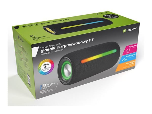 Tracer Stripe - Høyttaler - for bærbar bruk - trådløs - Bluetooth - 10 watt - svart