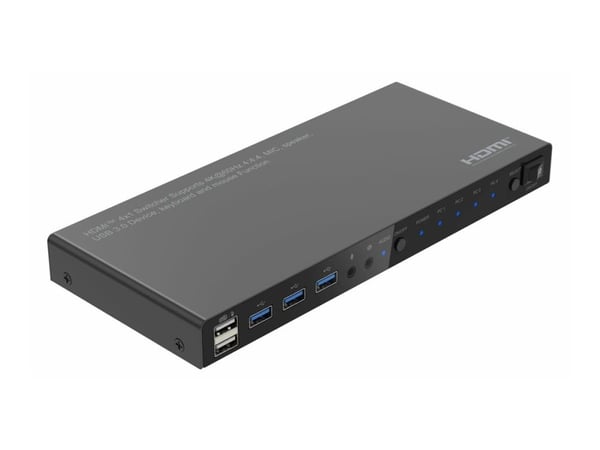 MicroConnect - KVM / video / ljud växeln - 4K60Hz, 4x1 4:4:4, USB 3.0 - 4 x KVM / video / ljud - 1 lokal användare - skrivbordsmodell