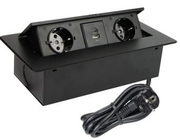 Design Light Ext Cord 2Pl+USB A+C, 3 m, svart