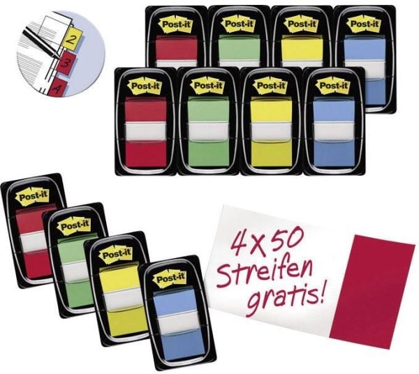 Post-it® Index, 25.4mmx 43.2mm, Ass.farver, Kampagnepk. "10+2 gratis dispensere"