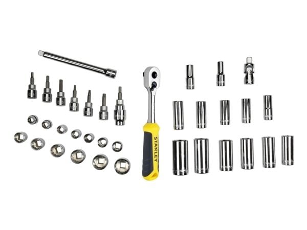 Stanley STMT1-74174, Støpselsett, 3/8", Metrisk/imperisk, 34 hoder, 8,9,10,11,12,13,14,15,16,17,18,19,21,22 mm, T25, T30, T40