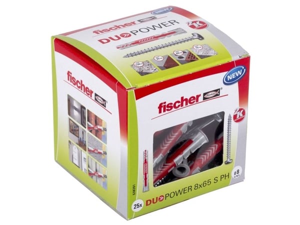 Fischer DUOPOWER 8 x 65 S PH LD, Expansionsankare, Betong, Metall, Grå, 65 mm, 8 mm