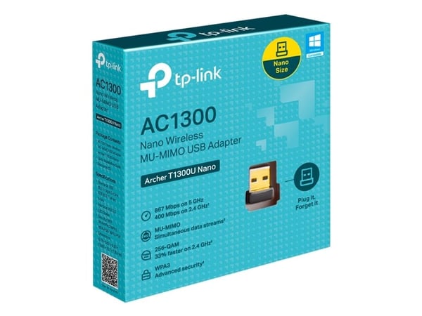 TP-Link Archer T1300U Nano, Koblet med ledninger (ikke trådløs), USB, WLAN, Wi-Fi 5 (802.11ac), 867 Mbit/s, Svart, Gull