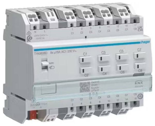 Hager Schalt-/Jalousieaktor TYAS608D 8/4-fach KNX 16A C-Last (TYAS608D)