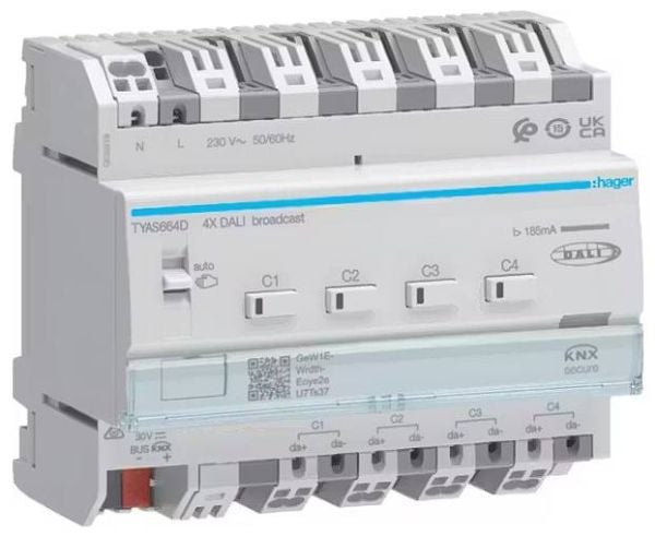 Hager HAG TYAS664D DALI-toimilaite 4-kertainen KNX easy Broadcast RGB T W (TYAS664D)