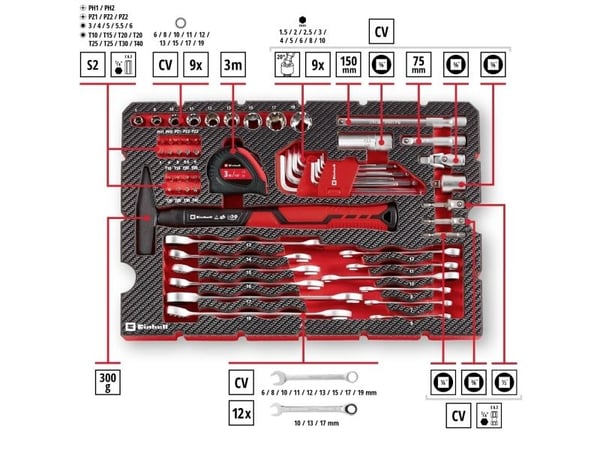 Einhell E-CASE 370570 Työkalukotelo, jossa on varusteet 80 osaa (B x K x S) 44,4 x 32,9 x 13,1 cm