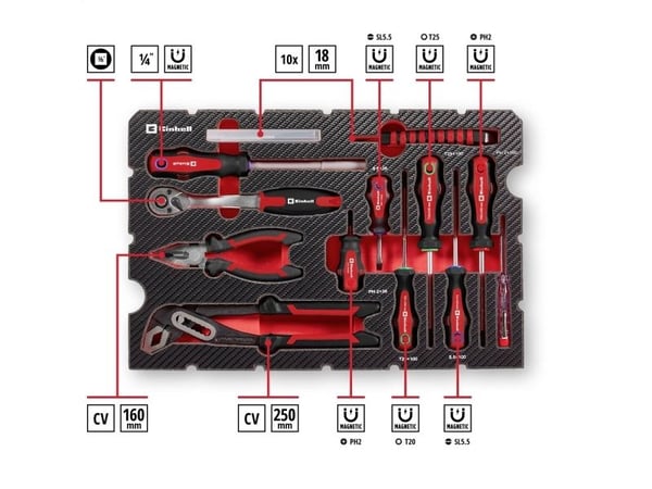 Einhell E-CASE 370570 Työkalukotelo, jossa on varusteet 80 osaa (B x K x S) 44,4 x 32,9 x 13,1 cm