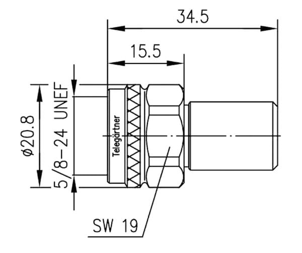 Telegärtner J01026A0012, N-pääte, Krom, Hanstik, Lige, 50 ohm (O), 2,08 cm
