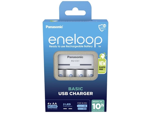 Panasonic eneloop Basic BQ-CC61 - 10t akkulaturi - (2/4xAA/AAA:lle) 4 x AA-tyyppi - NiMH - 2100 mAh