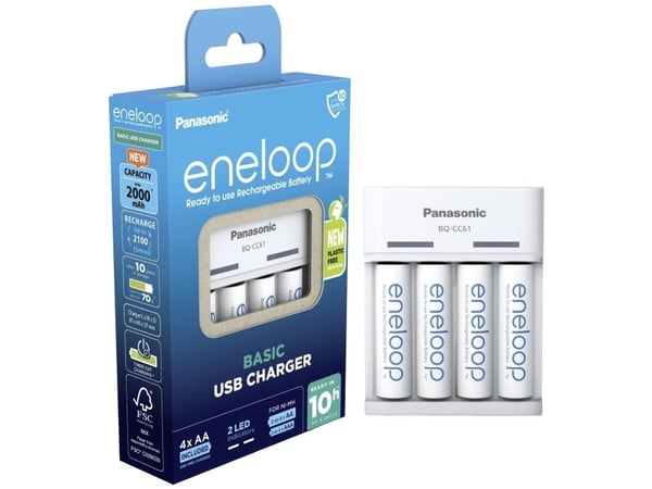 Panasonic eneloop Basic BQ-CC61 - 10t akkulaturi - (2/4xAA/AAA:lle) 4 x AA-tyyppi - NiMH - 2100 mAh