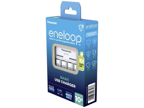 Panasonic eneloop Basic BQ-CC61 - 10t akkulaturi - (2/4xAA/AAA:lle) 4 x AA-tyyppi - NiMH - 2100 mAh