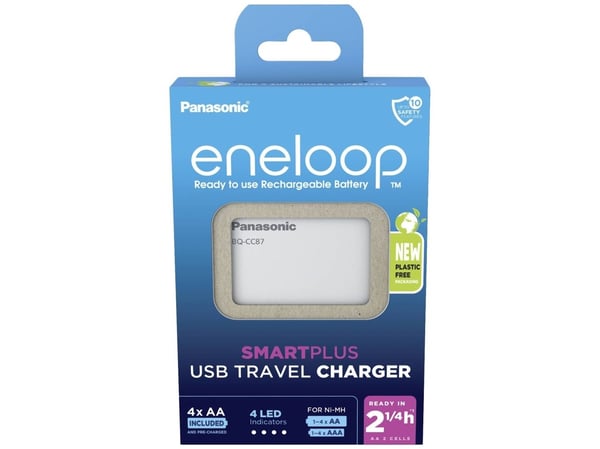 Panasonic eneloop Smart &amp; Quick BQ-CC87 - 2,25-6 h akun latauslaite - (1 - 4 AA/AAA) 4 x AA-tyyppi - NiMH - 2100 mAh (USB)