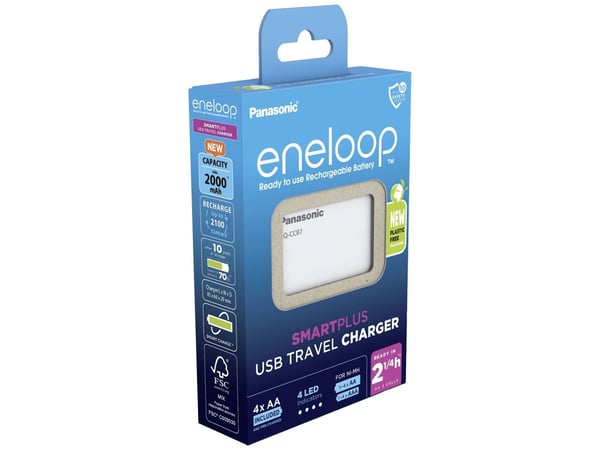 Panasonic eneloop Smart &amp; Quick BQ-CC87 - 2,25-6 h akun latauslaite - (1 - 4 AA/AAA) 4 x AA-tyyppi - NiMH - 2100 mAh (USB)