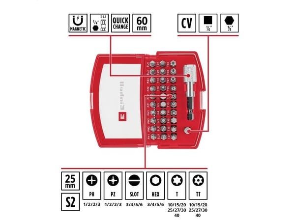 Einhell BELT CLIP 118495 Kärkisarja 32 kpl TORX, PZ, PH, Notched, Tamper Torx sis. kärkipidikkeen