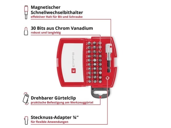Einhell BELT CLIP 118495 Kärkisarja 32 kpl TORX, PZ, PH, Notched, Tamper Torx sis. kärkipidikkeen