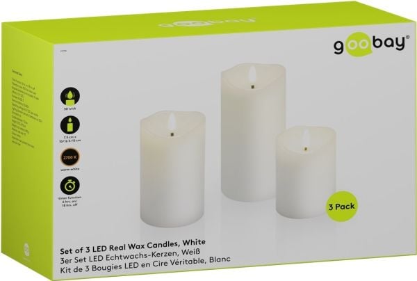 Goobay 77779, Figur, Hvit, Glass, Polykarbonat (PC), IP20, 6 timer, Stearinlys