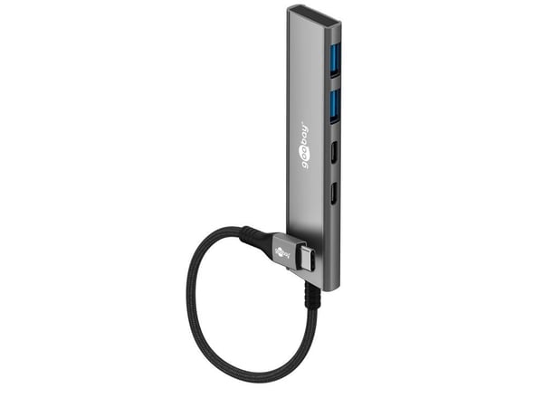 Goobay 76563, USB Type-C, USB 3.2 Gen 1 (3.1 Gen 1) Type-A, USB 3.2 Gen 1 (3.1 Gen 1) Type-C, 5000 Mbit/s, Grå, Gjuten aluminium, Plast, 0,115 m