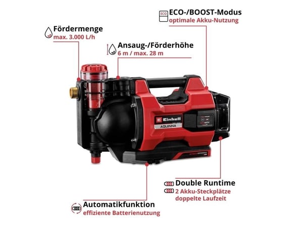 Einhell AQUINNA 18/30 F LED AUTOMAATTINEN akkupumppu 3000 l/h 28 m - SOLO