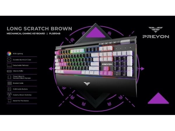 PREYON Long Scratch Brown Gaming Keyboard