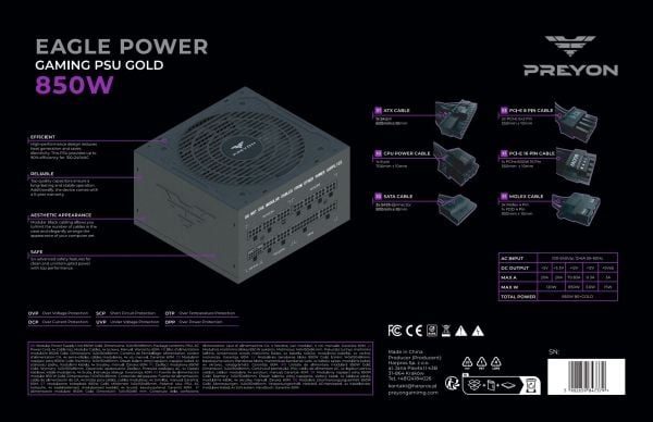 PREYON Eagle Power Gaming 80+ Gold PSU 850W